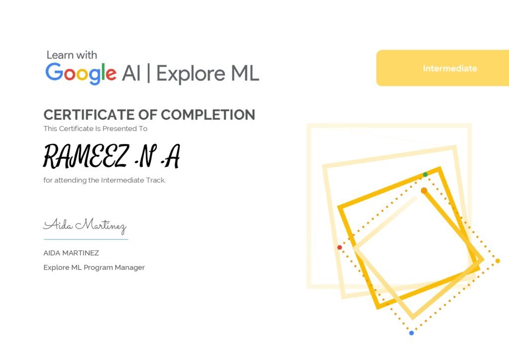 explore ml certificate intermediate rameez n a
